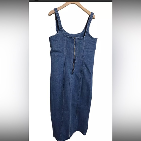 Denim Jean Jumper Dress overall Scoop Neck Zip Back NEW 90s Y2K Cottagecore Maxi - Picture 2 of 7